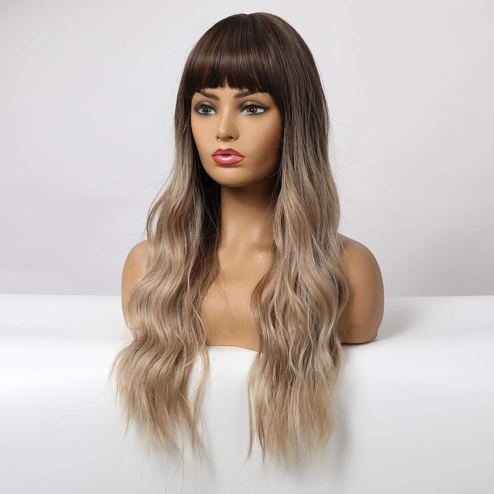Ash Blonde Ombre Long Wavy Wig