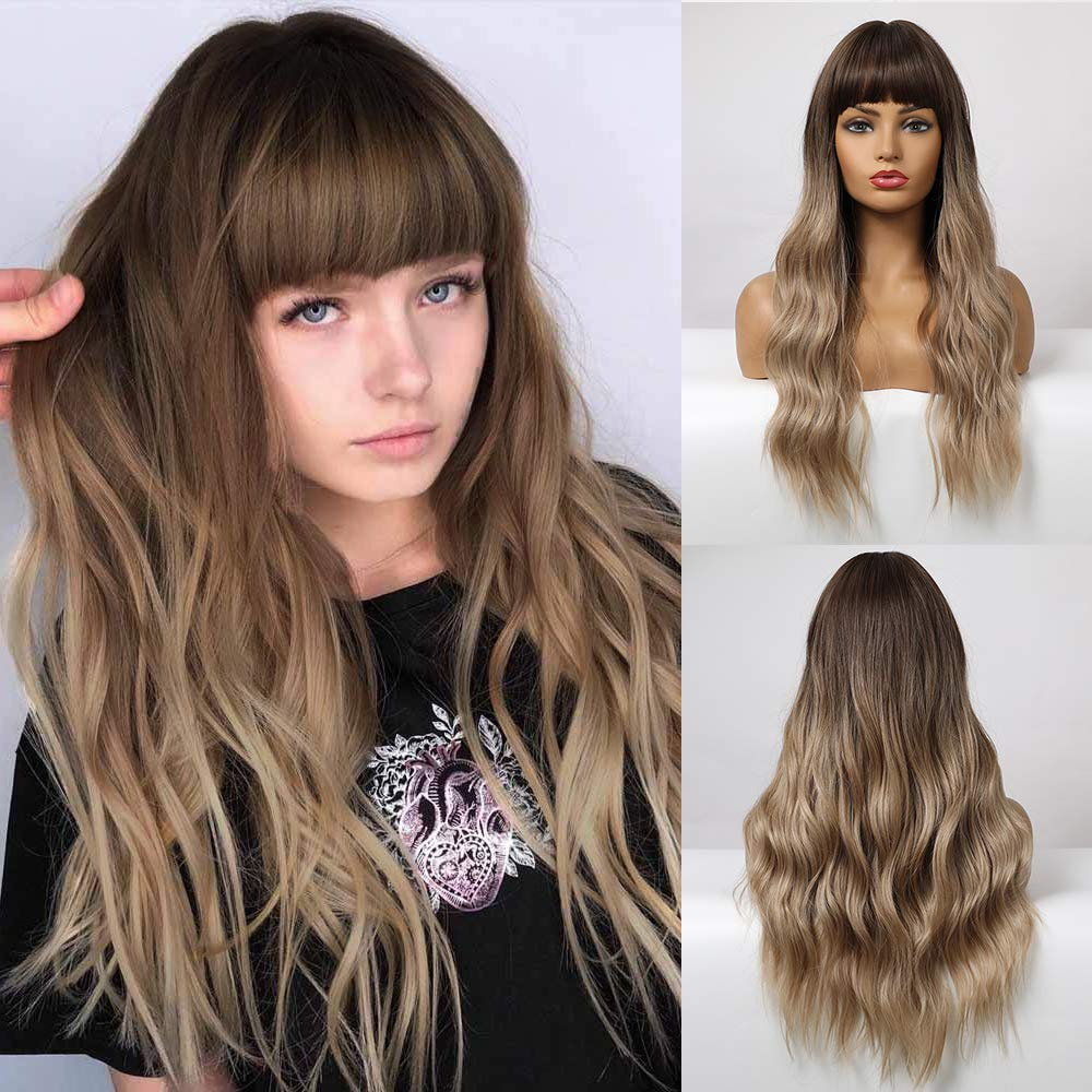 Ash Blonde Ombre Long Wavy Wig