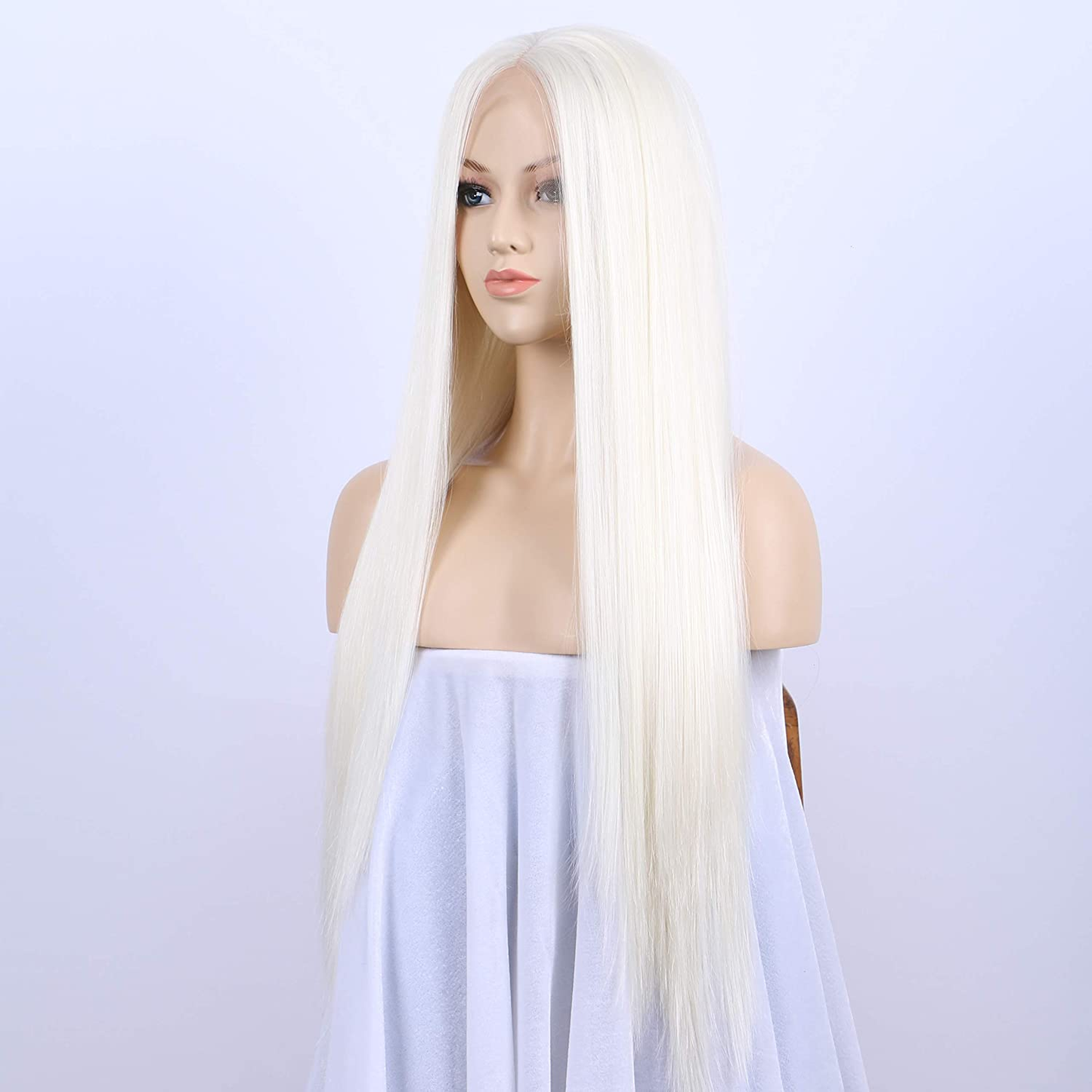 Silky Straight Lace Front Platinum Blonde Wigs