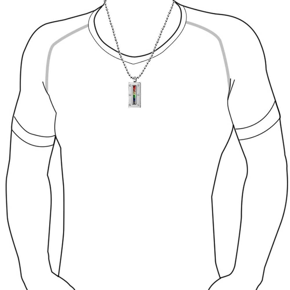 Colorful Gay Pride CZ Rainbow LGBT Dog Tag Pendant Necklace for Men for Women Silver Tone Stainless Steel with Chain