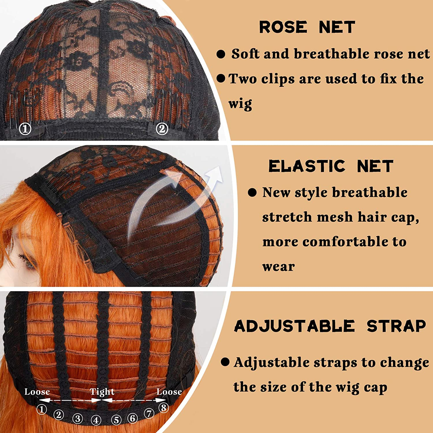 24 Inches Long Wavy Orange Wig with Bangs For Women