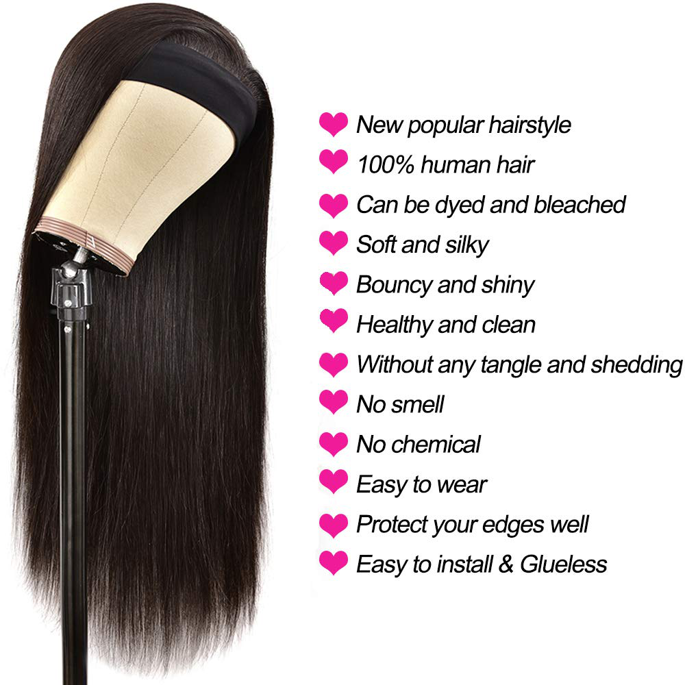 30inch Long Straight Human Hair Headband Wigs