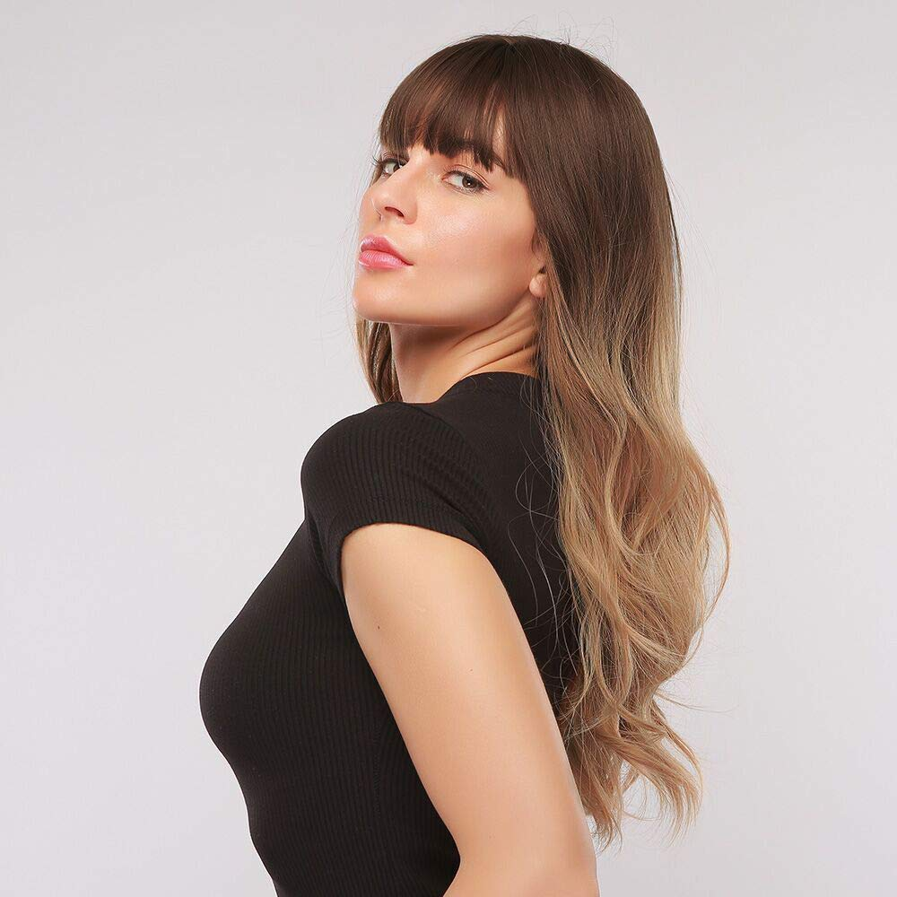 Ombre Blonde Natural Wavy Wig with Bangs