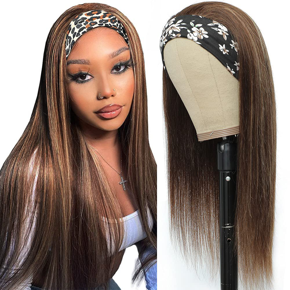Straight Human Hair Wig| Ombre Highlight P4/27 Headband Wig