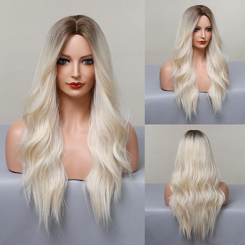 Dark Rooted Brown- Honey Blonde Long Wavy Curly Wig