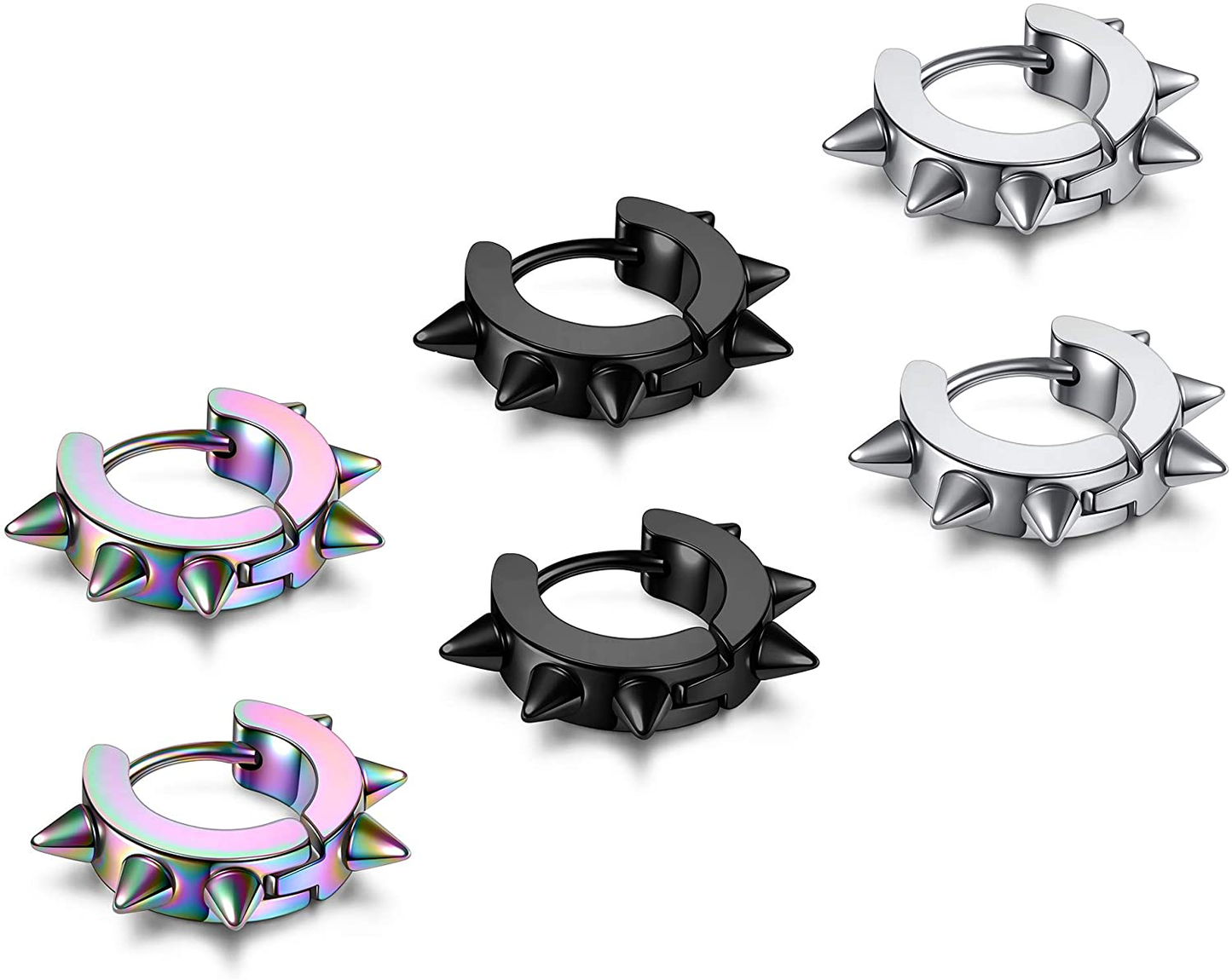 Punk Spike 3Set Stainless Steel Hoop Earrings