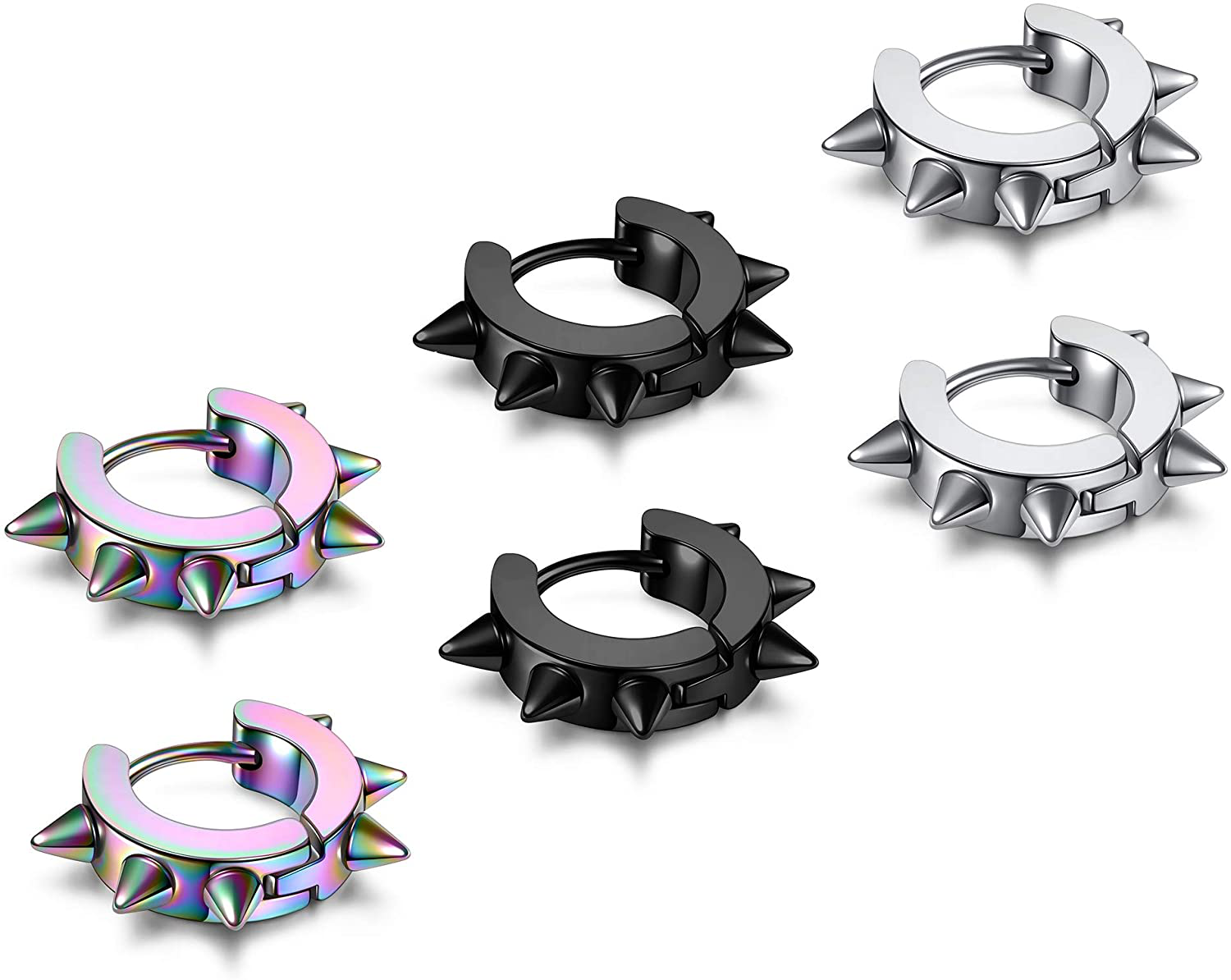 Punk Spike 3Set Stainless Steel Hoop Earrings