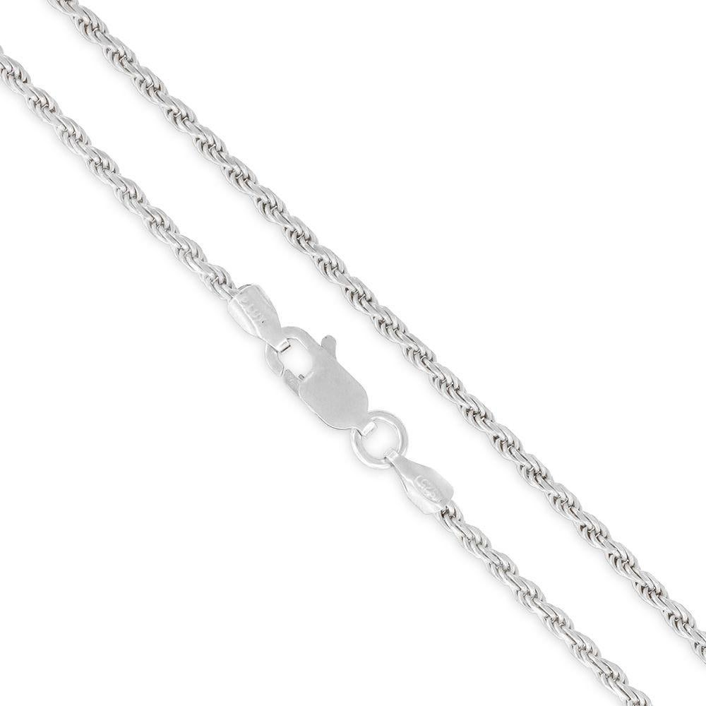 .925 Solid Sterling Silver 2MM Rope Diamond-Cut Link Necklace