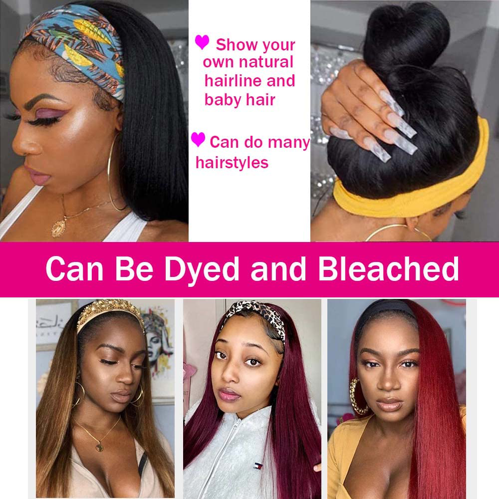 30inch Long Straight Human Hair Headband Wigs