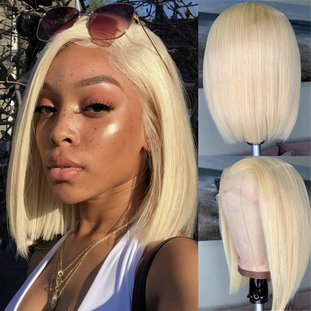 613 Blonde Straight Short Bob Human Hair Wig |T-Part Wig