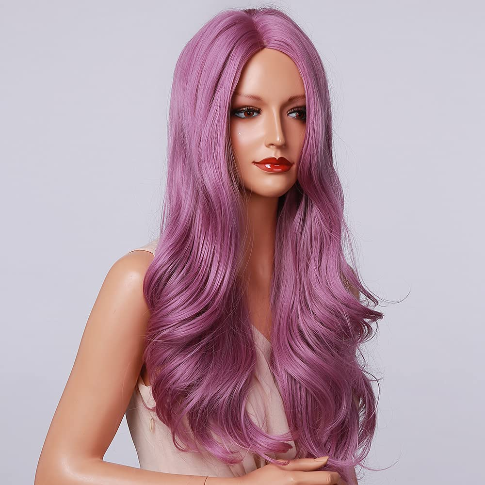 Long Purple Wavy Full Rainbow Wigs