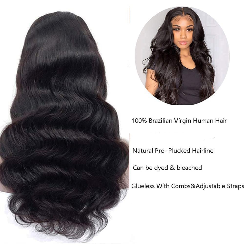 Lace Front Wigs Human Hair Body Wave 13X4 Human Hair Wigs for Black Women 150% Density Glueless Lace Frontal Wigs Brazilian Virgin Human Hair Pre Plucked Bleached Knots 20 Inch Body Wave Wigs