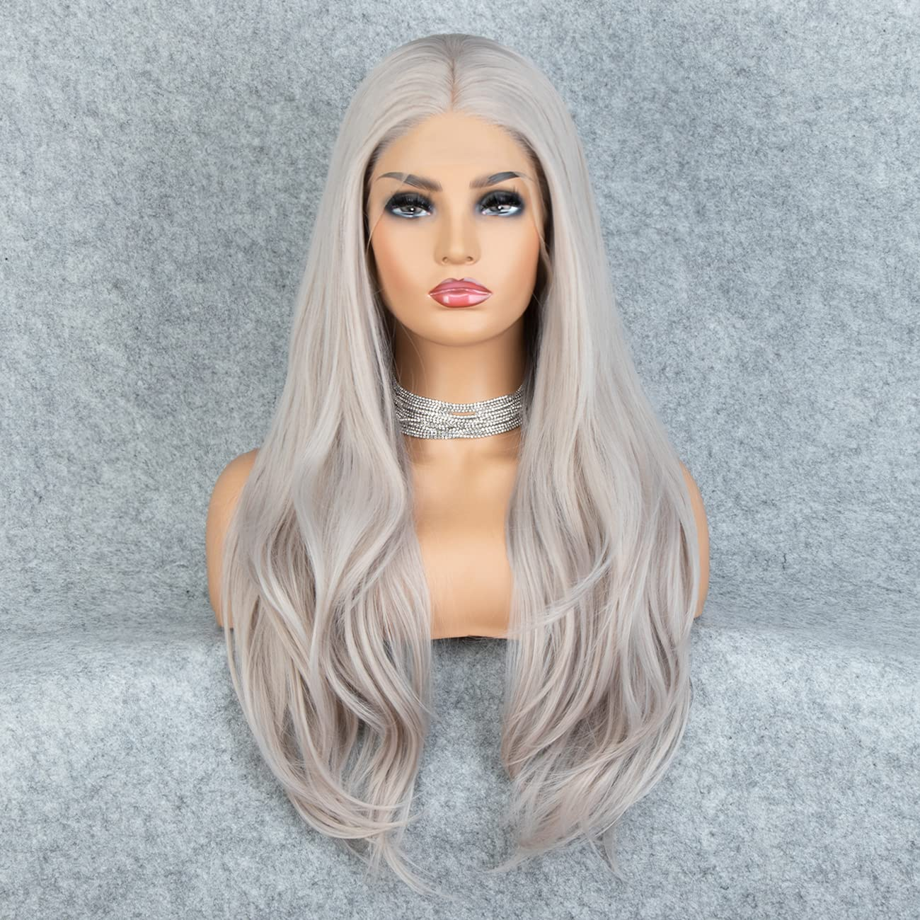 Silver Gray Long Natural Straight Lace Front Wig