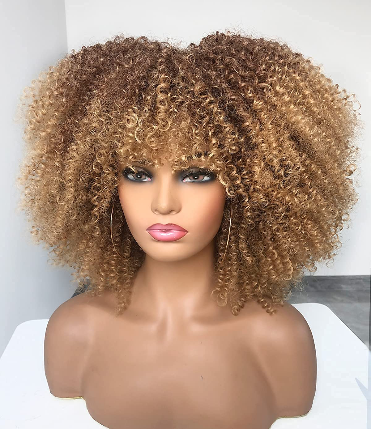 Short Kinky Curly Wig with Bangs for Black Women Curly Wig