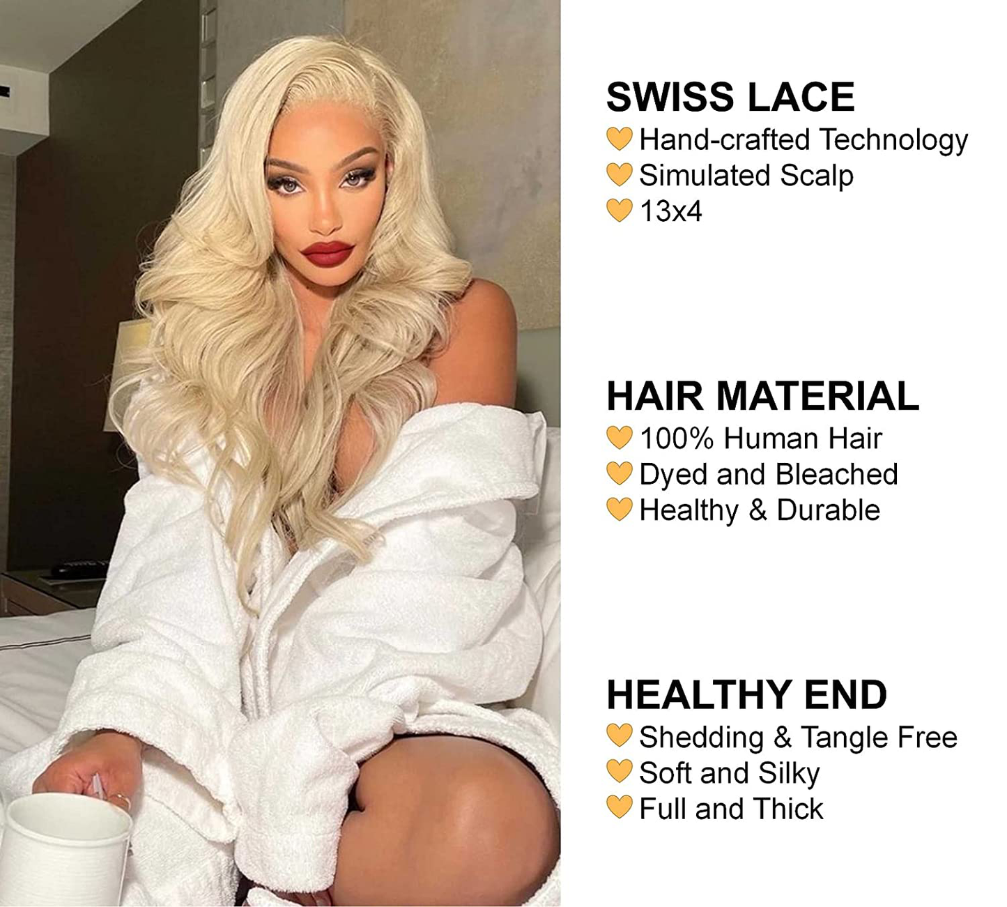 Body Wave 13X4 HD 613 Lace Frontal Human Hair Wig Pre Plucked with Baby Hair