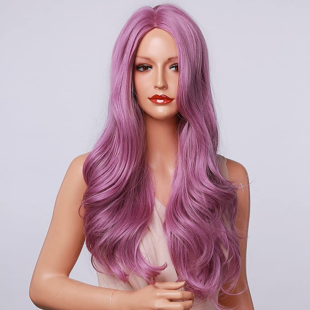 Long Purple Wavy Full Rainbow Wigs