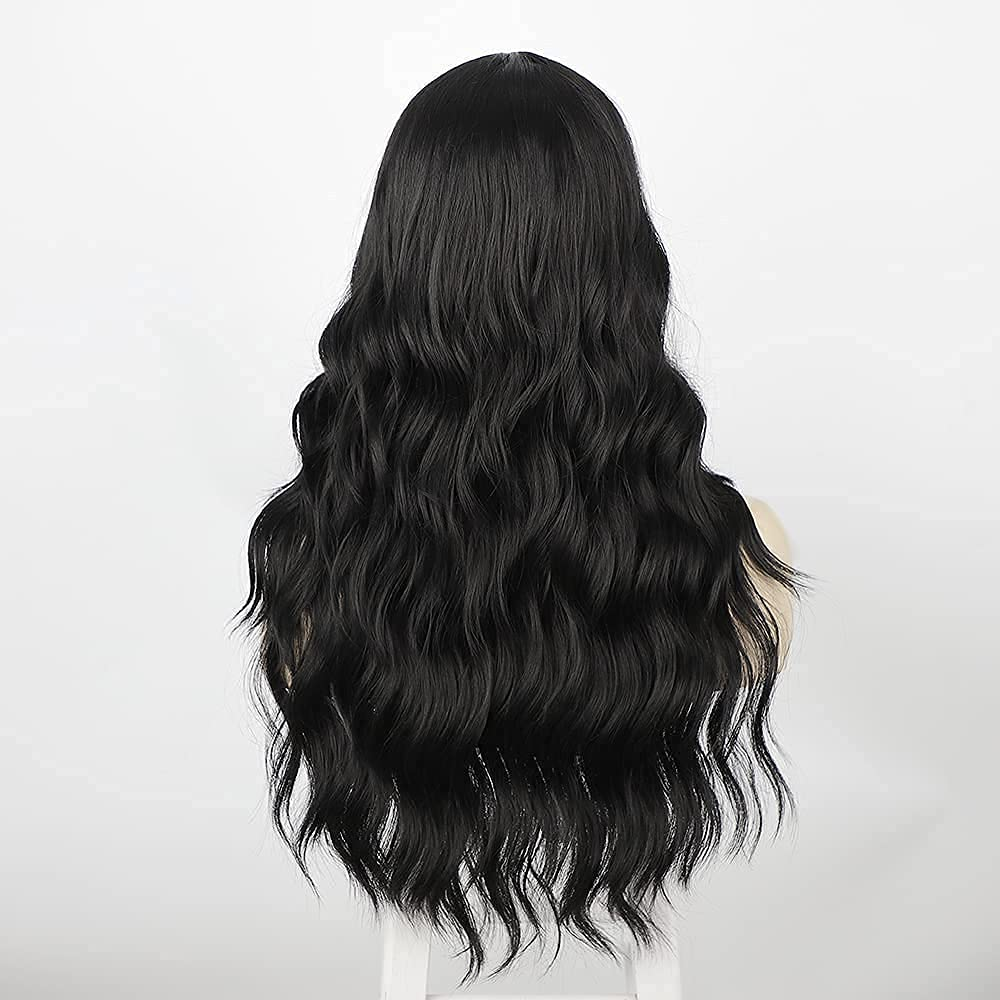 Long Wavy Highlight Black/Yellow Middle Part Wigs