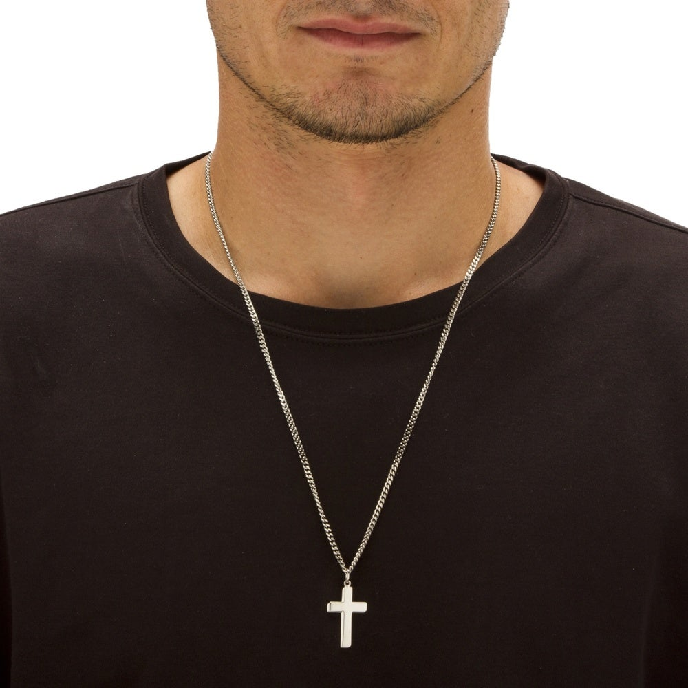 Sterling Silver Men'S Cross Pendant Necklace