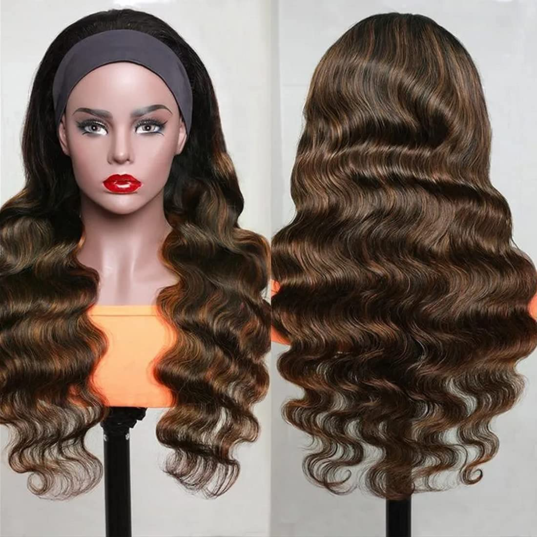 Ombre Highlight with Dark Roots Human Hair Headband Wigs
