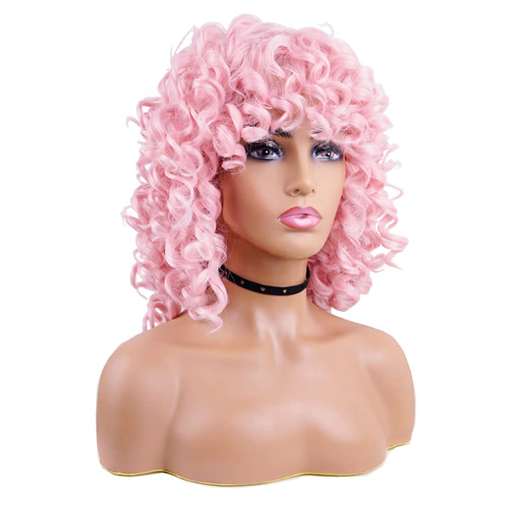 PINK Short Bob Curly Full Wig For Women