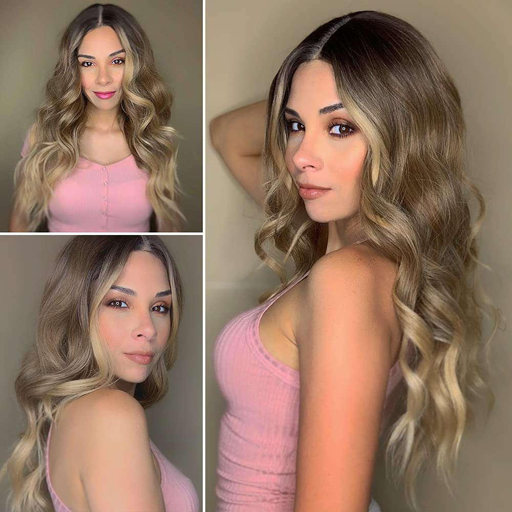 Ash Blonde Long Wavy Middle Part Full Non Lace Wig
