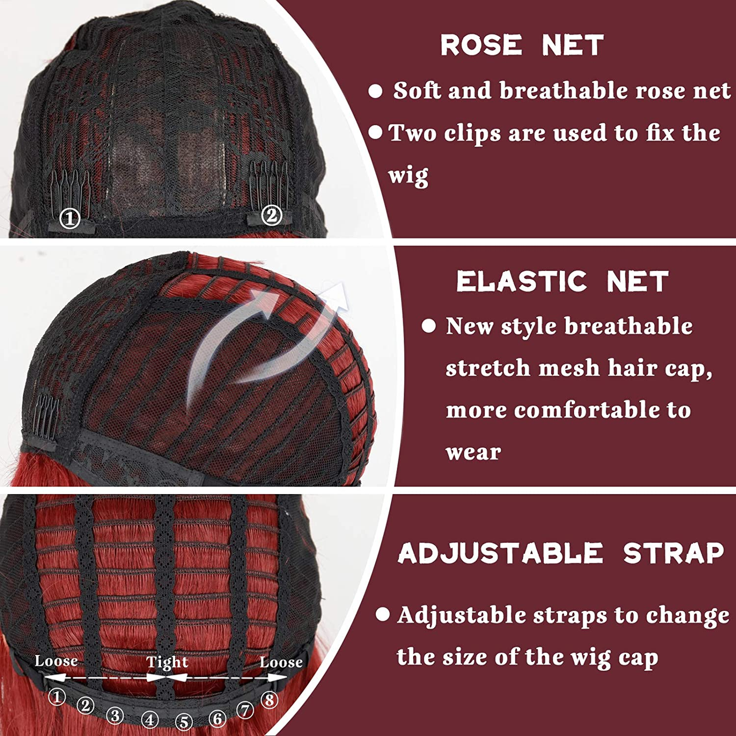 Long Wavy Wine Red Wigs for Women