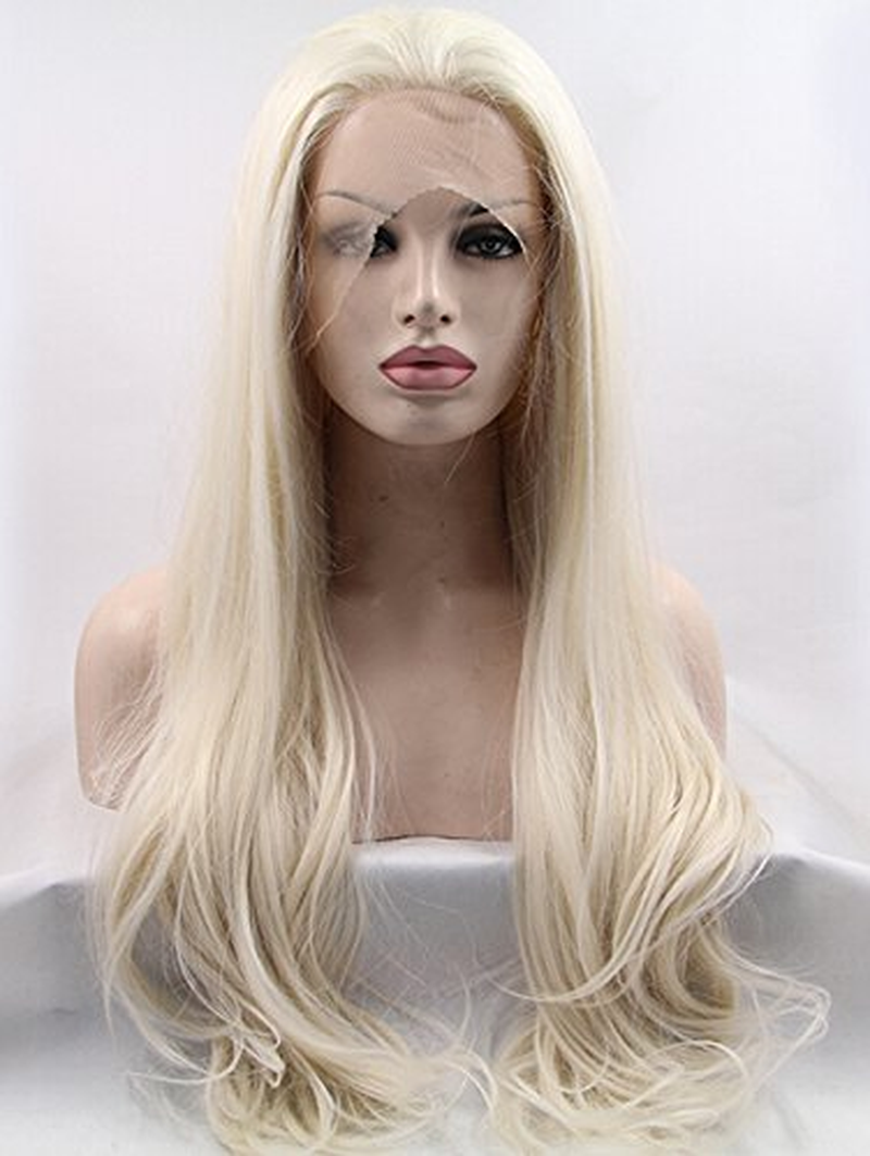 Long Natural Straight Platinum Blonde Lace Front Wigs