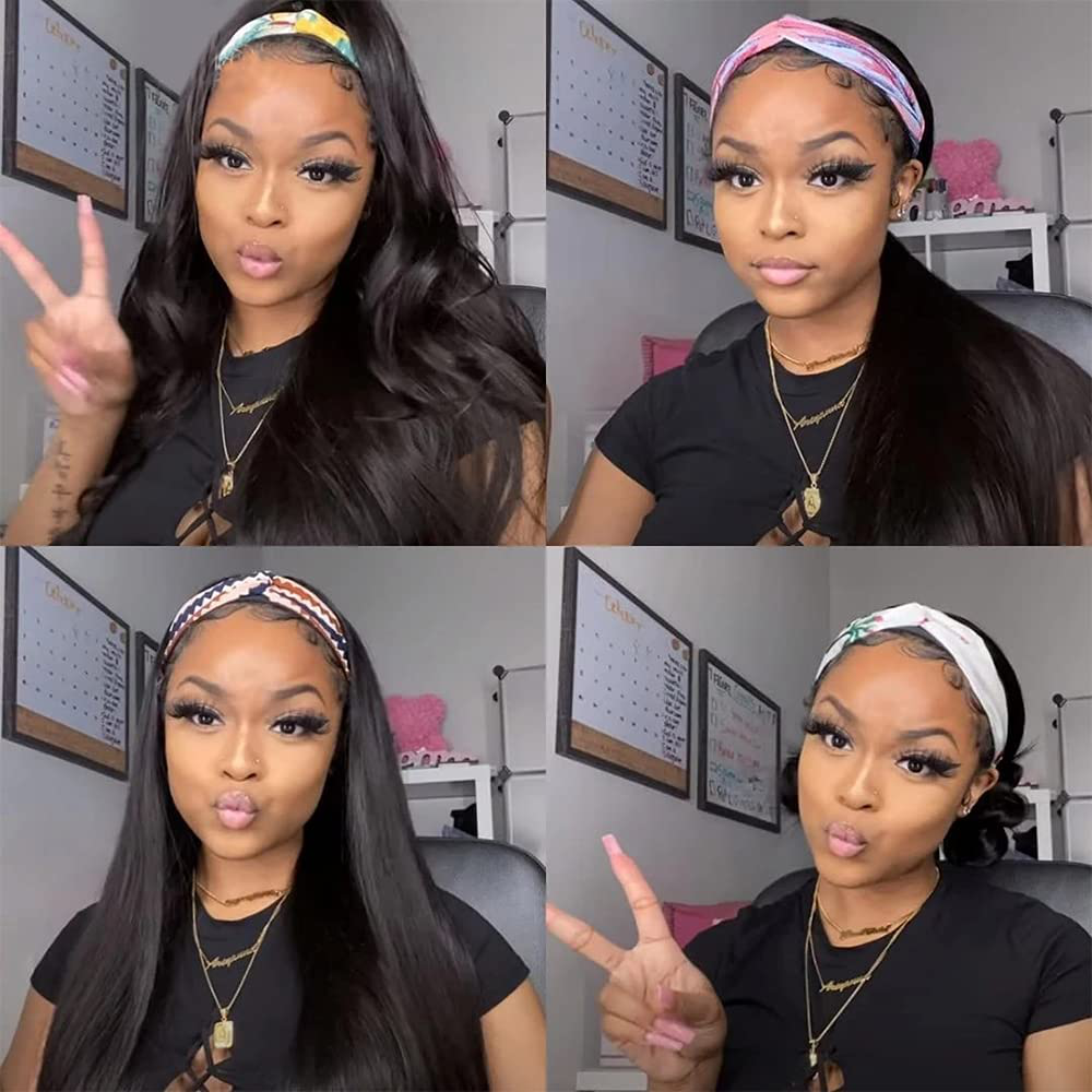 30inch Long Straight Human Hair Headband Wigs