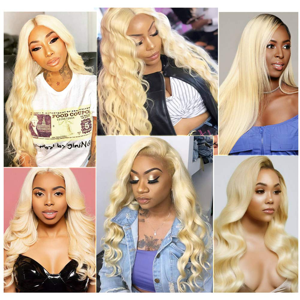 Body Wave Brazilian Human Hair Weave Bundles with Closure Virgin Hair |613 Blonde Hair