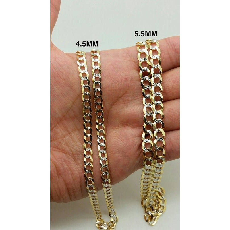 14K Yellow Gold 5.5MM Solid Cuban Curb Link Diamond-Cut Pave Necklace Chains, Gold Chain for Men & Women, 100% Real 14K Gold