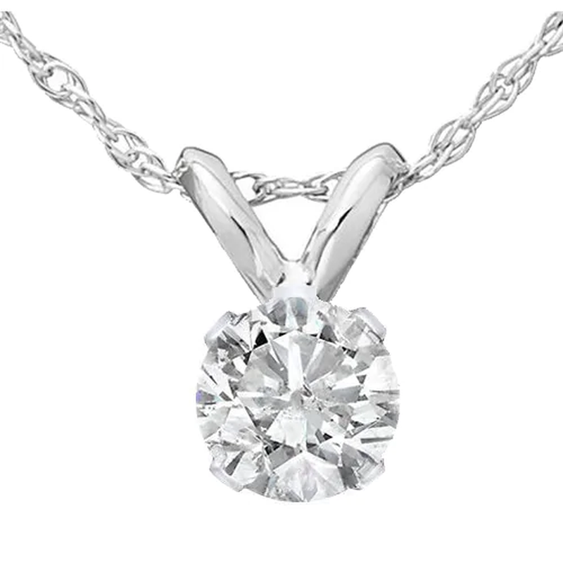 14K White Gold 1/2 CT round Diamond Solitaire Pendant