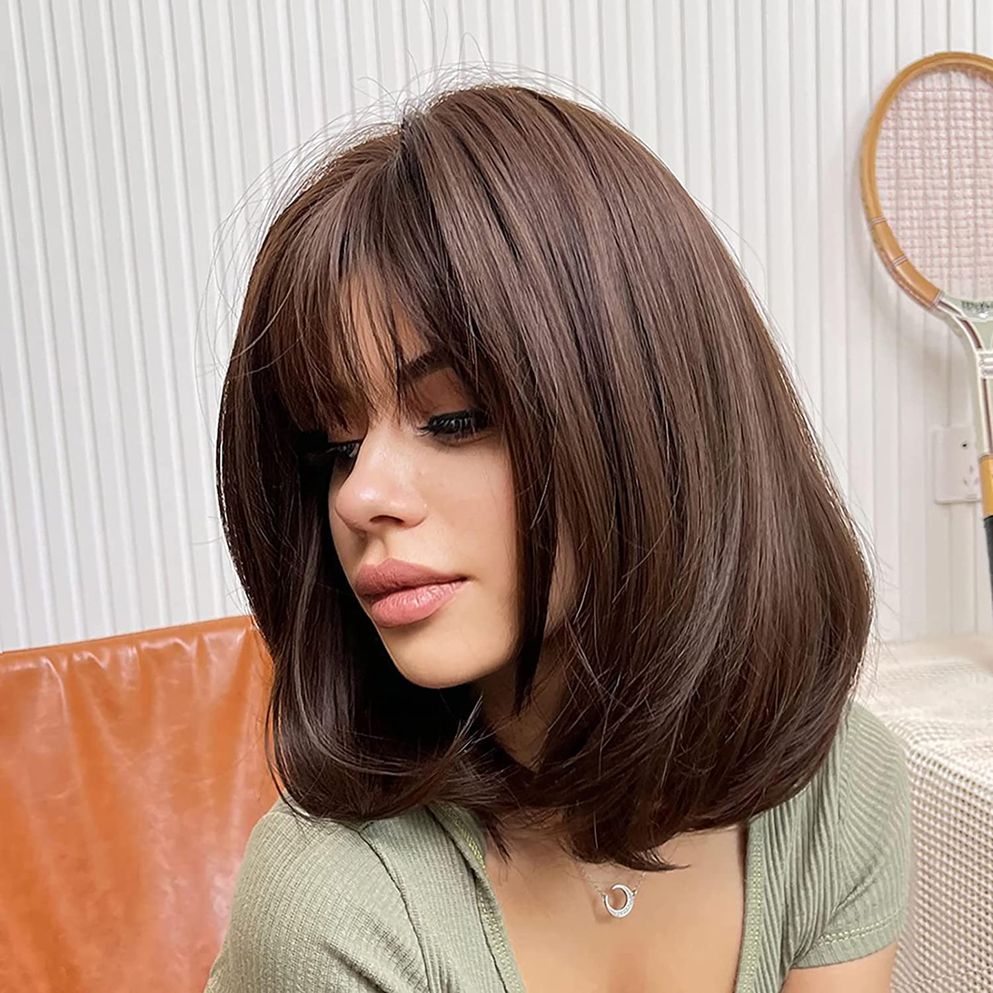 Short Brown Bob Wig With Bangs