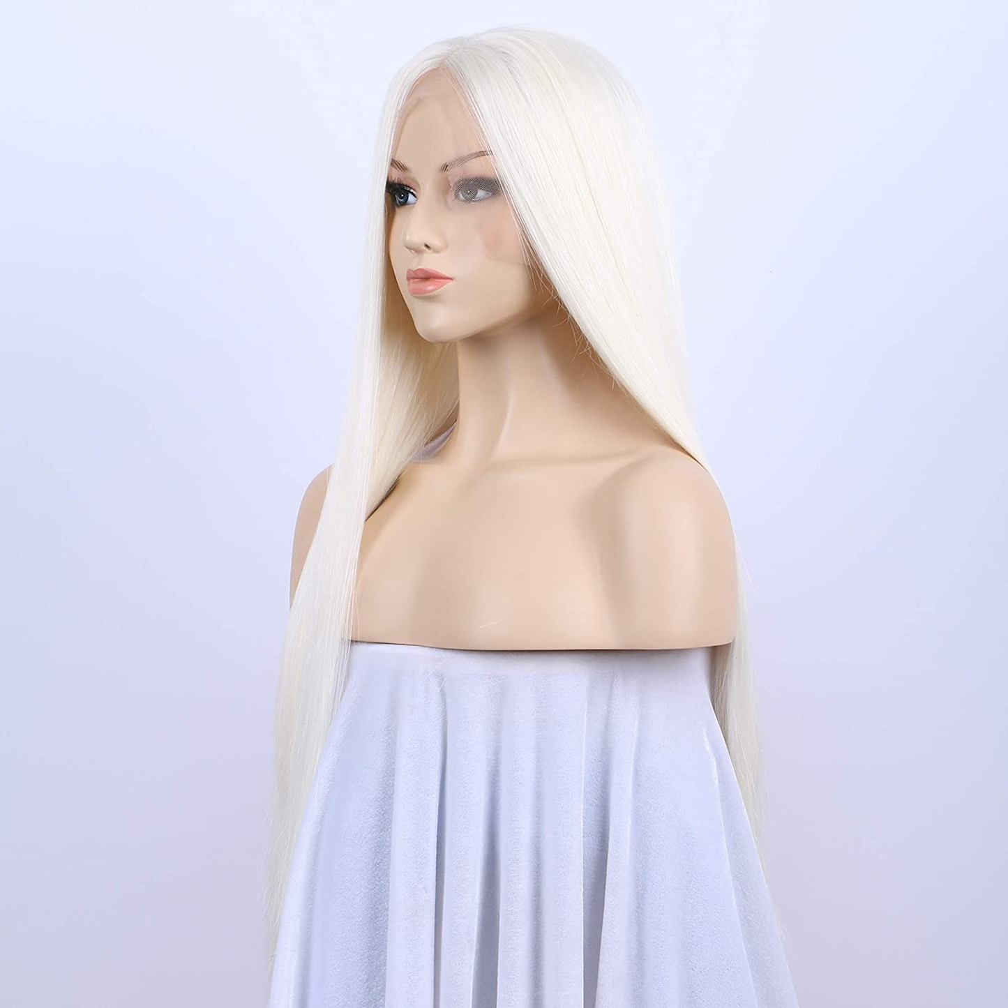 Silky Straight Lace Front Platinum Blonde Wigs