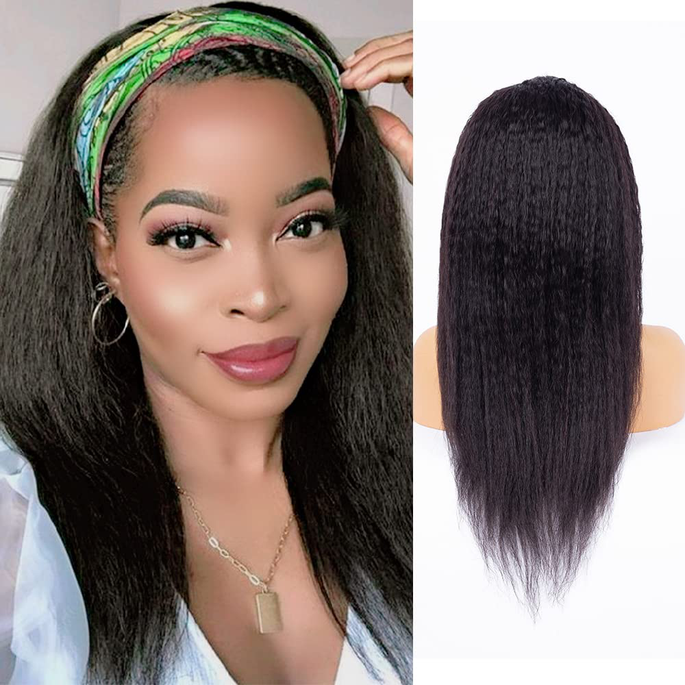 Natural Black Kinky Straight Headband Human Hair Wig|14 Inch