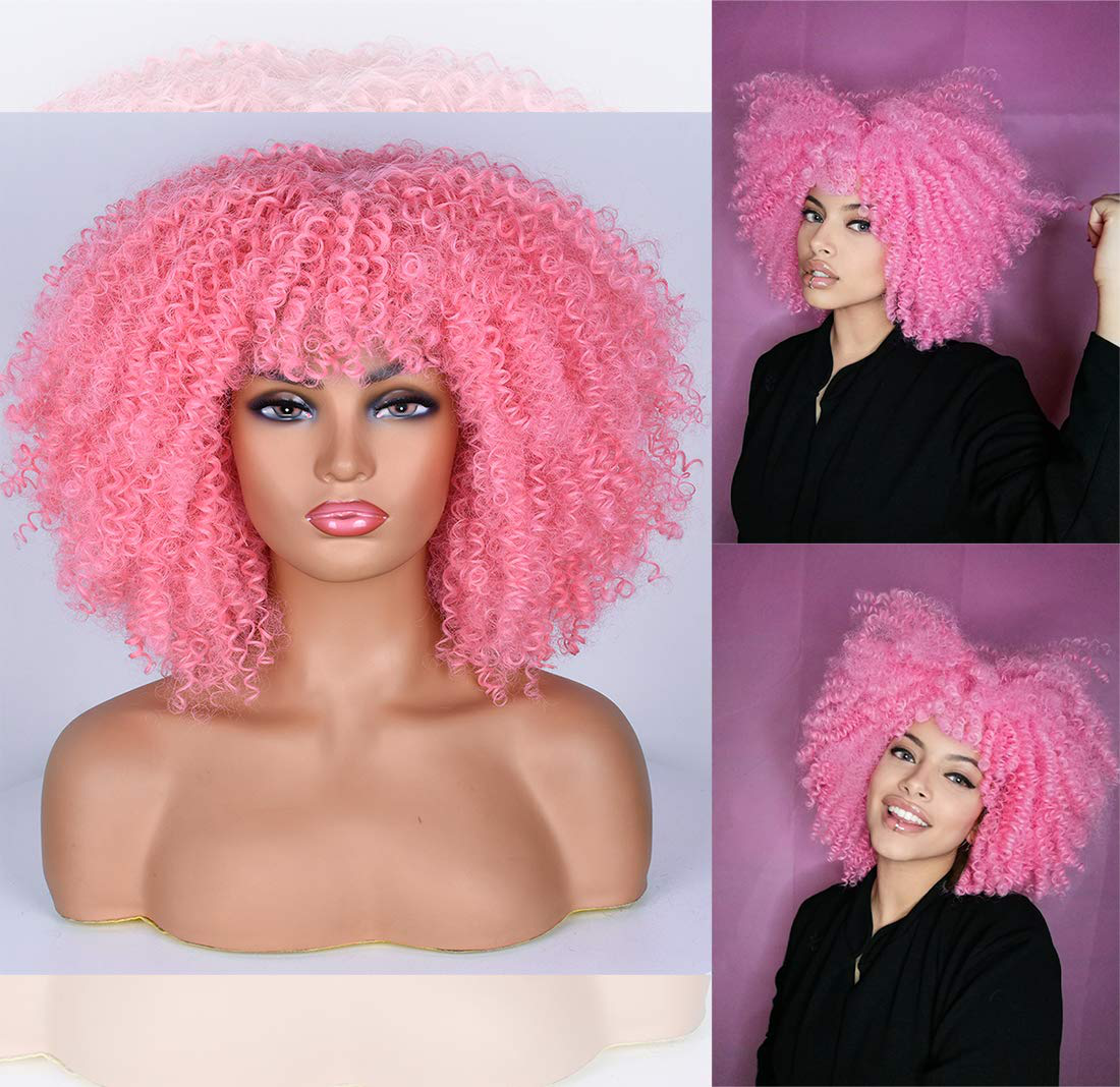 Afro Pink Short Kinky Curly Wig For Women Dragqueen