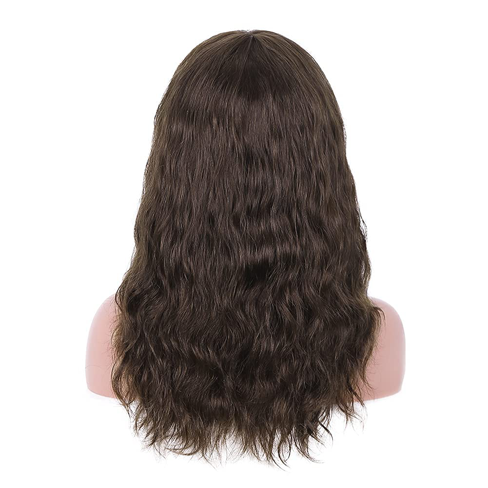 Short Bob Wavy Human Hair Wig with Bangs|Dark Brown-Black-Wine Red Wigs