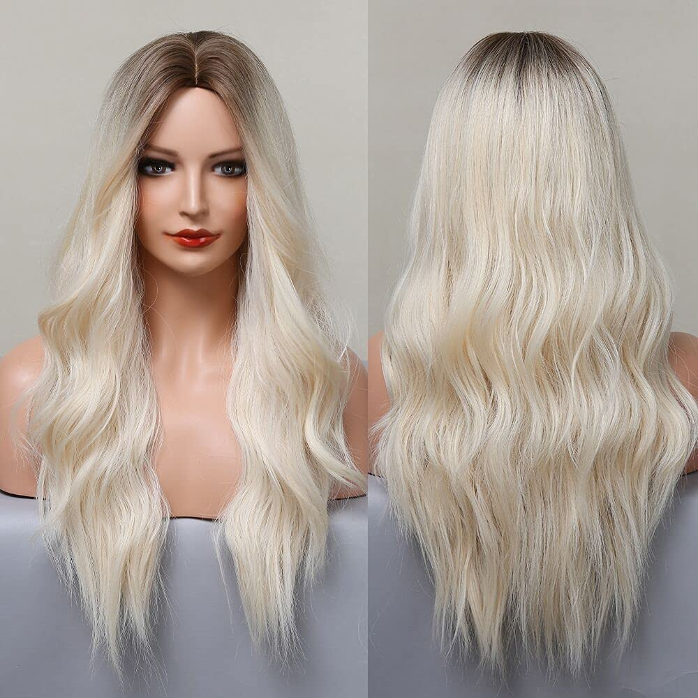 Dark Rooted Brown- Honey Blonde Long Wavy Curly Wig