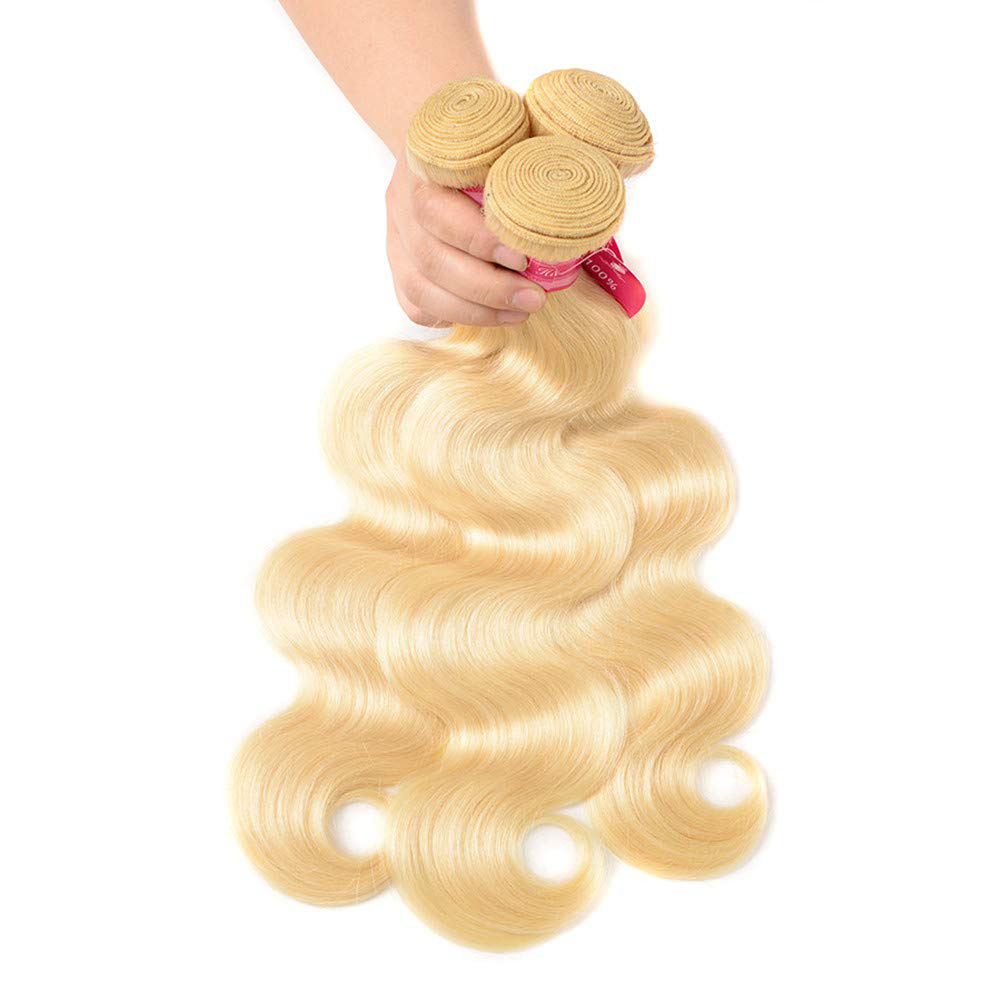 Body Wave Brazilian Human Hair Weave Bundles with Closure Virgin Hair |613 Blonde Hair