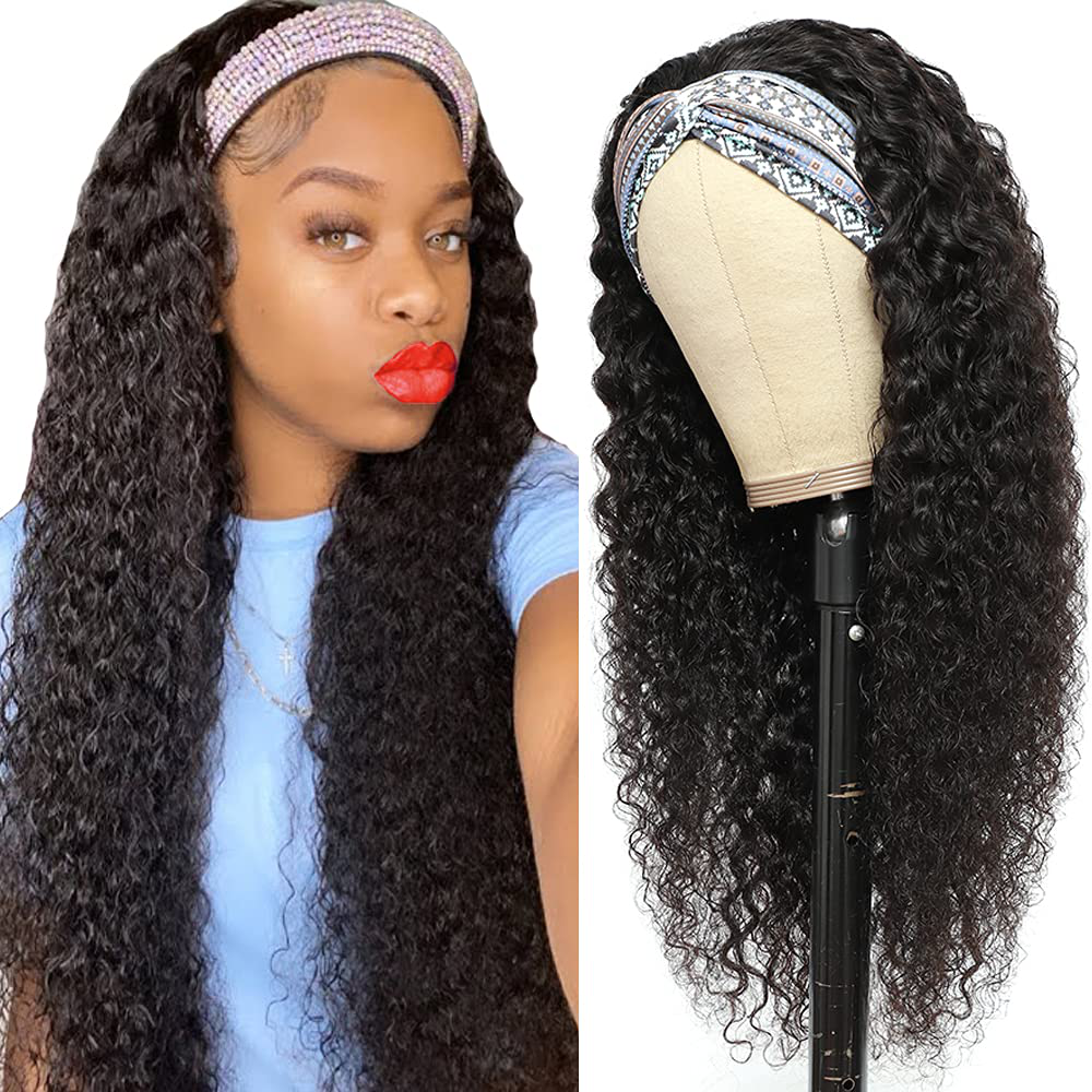 12Inch Short Bob Curly Brazilian Virgin Human Hair Headband Wig| Natural Black Color,Natural Black Color