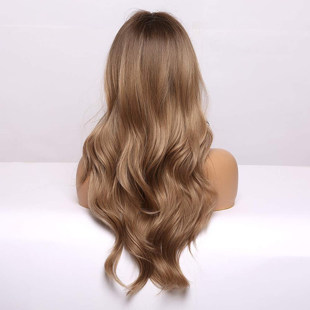 Long Wavy Dark Ashy Blonde Ombre Full Non Lace Bang Wig