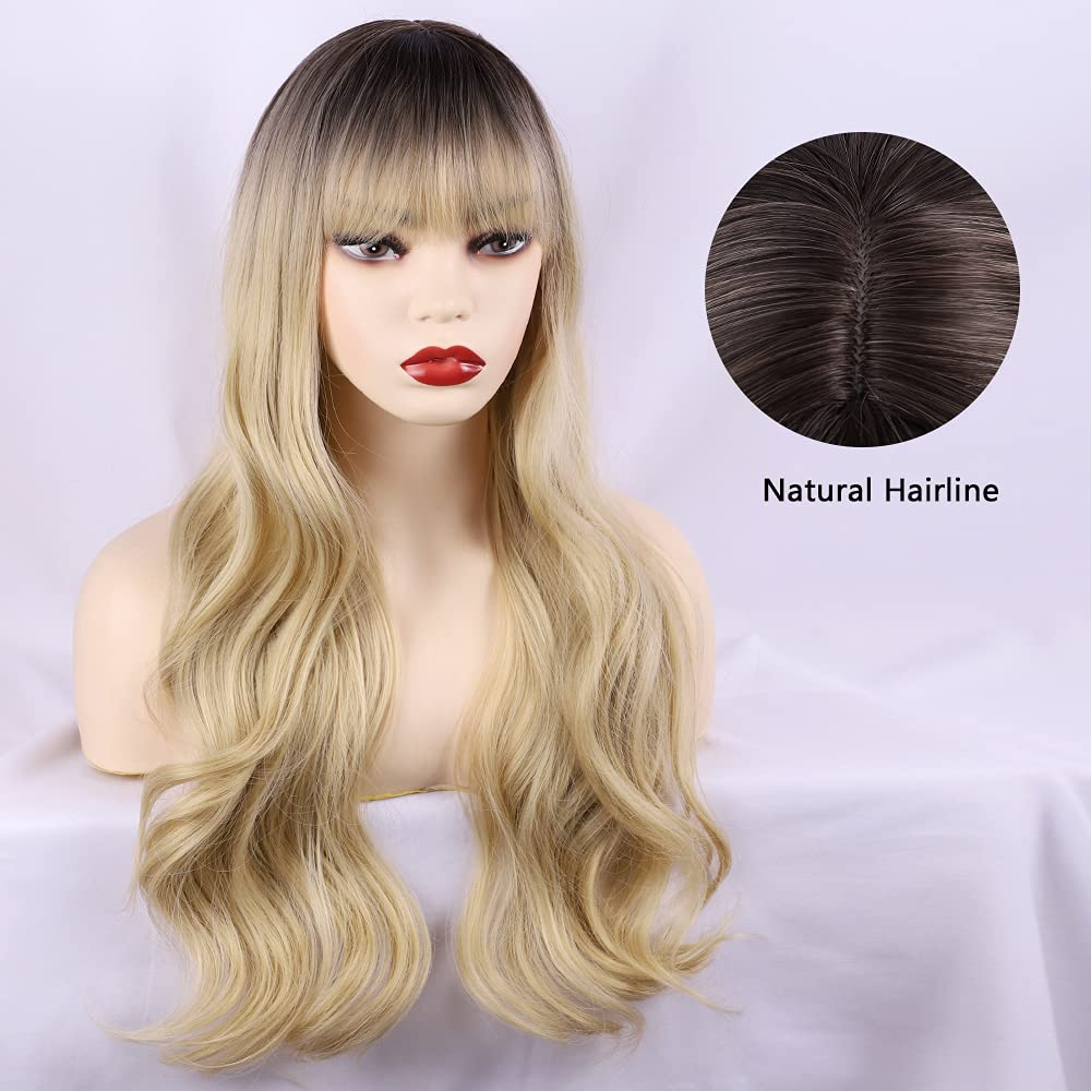 Long Ombre Blonde Non Lace Wig with Bangs