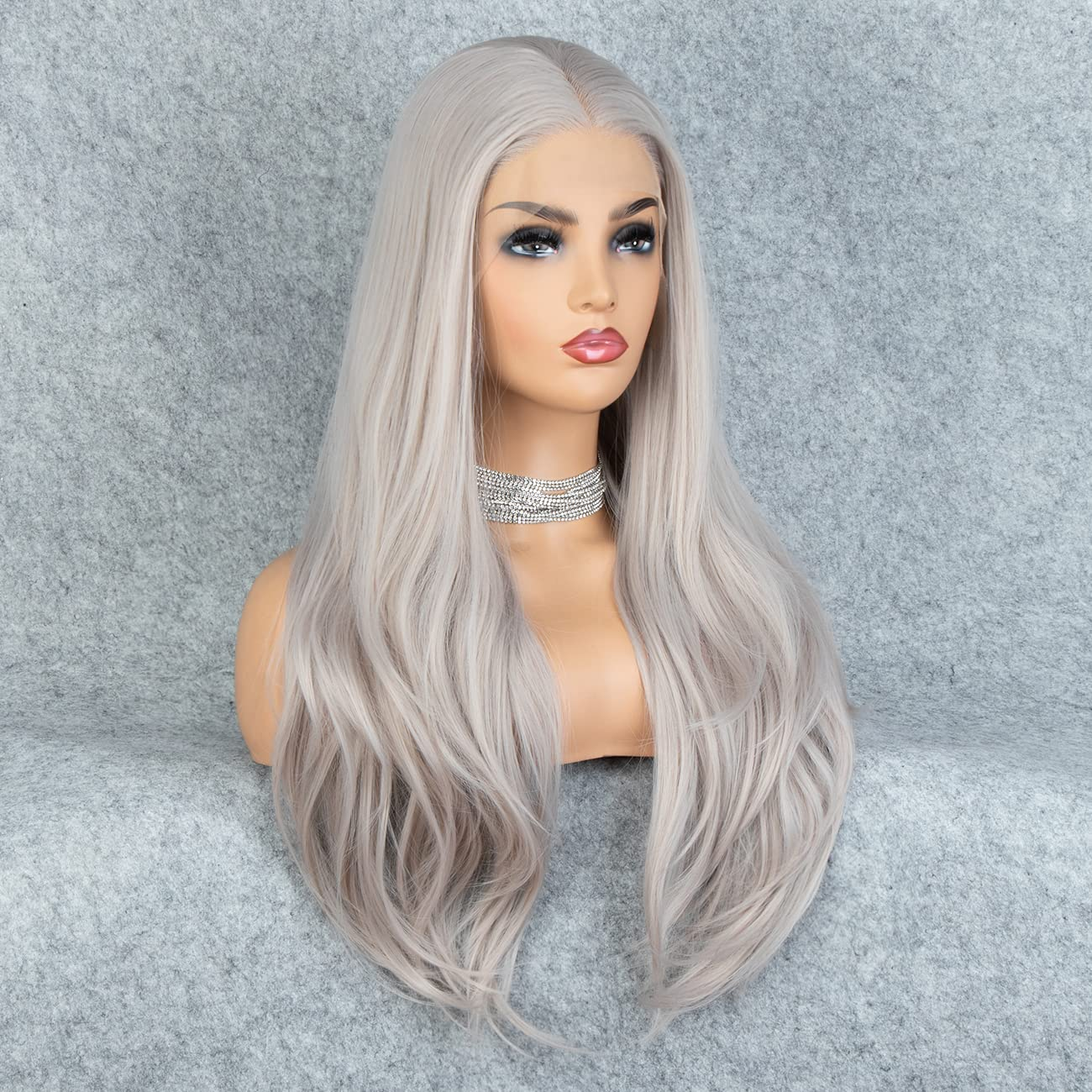Silver Gray Long Natural Straight Lace Front Wig