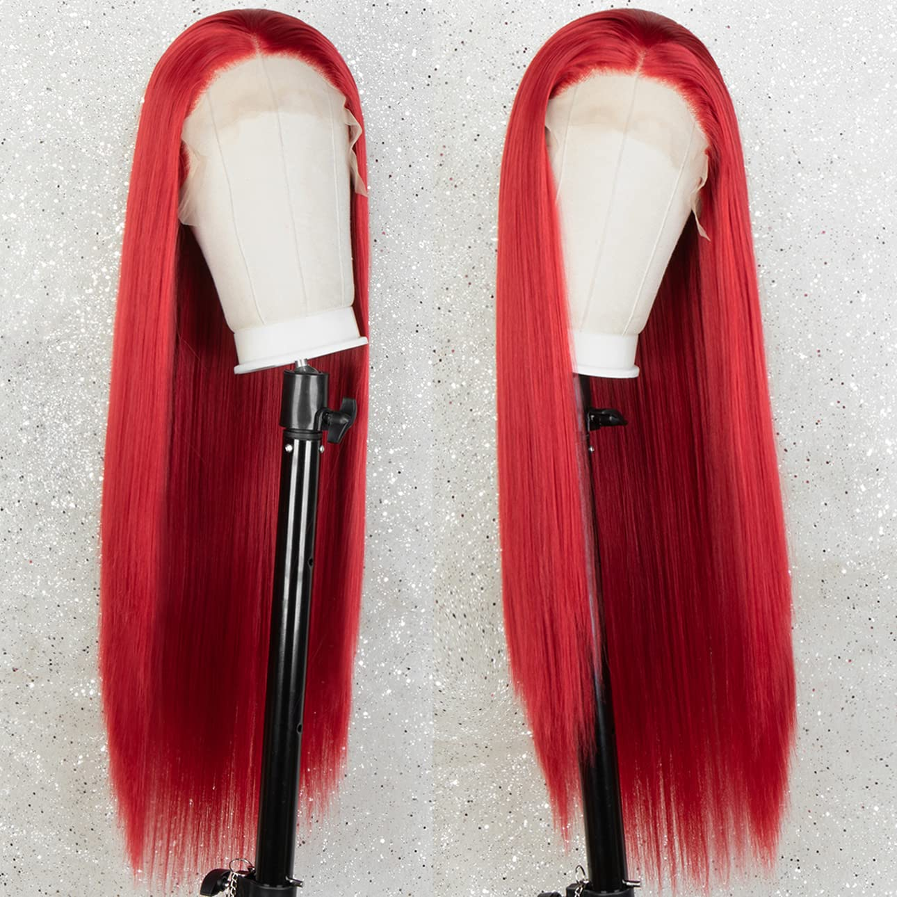 22 Inches RED Long Straight Lace Front Wig