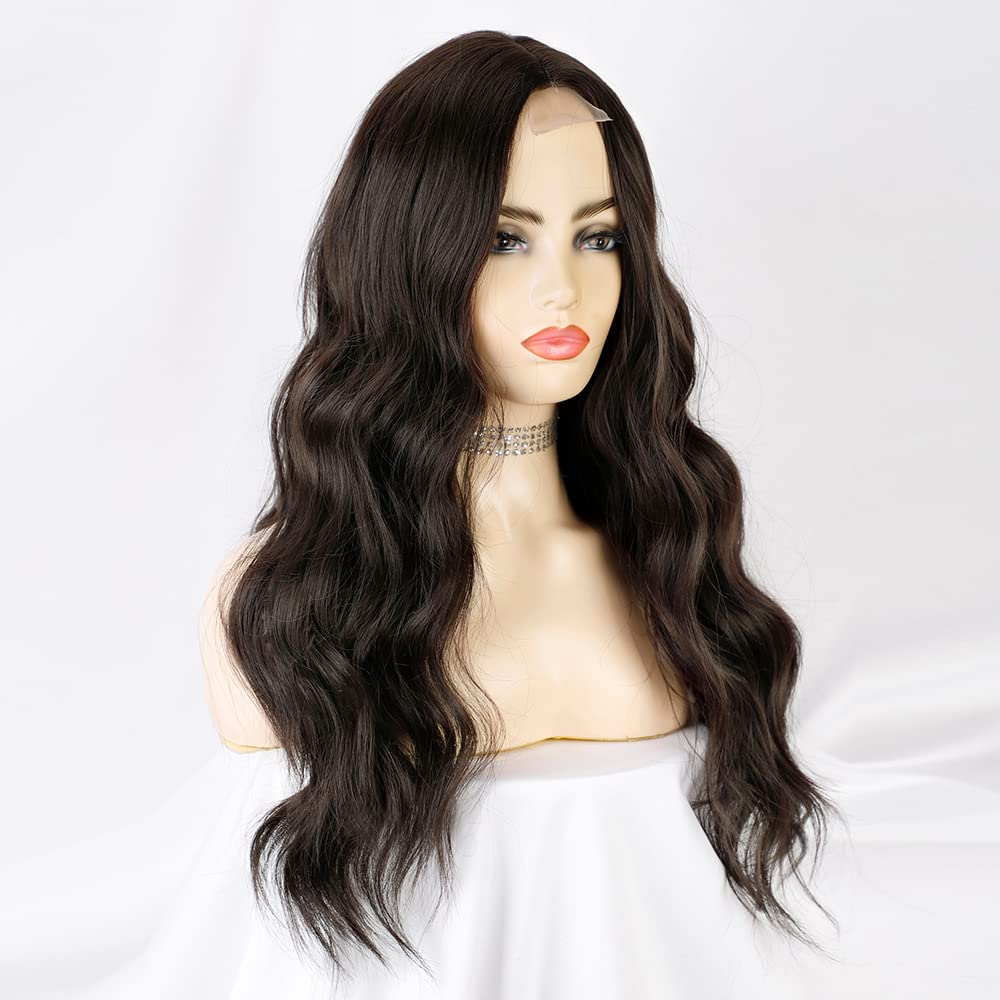 Dark Brown Long Wavy Middle Brown Wigs for Women