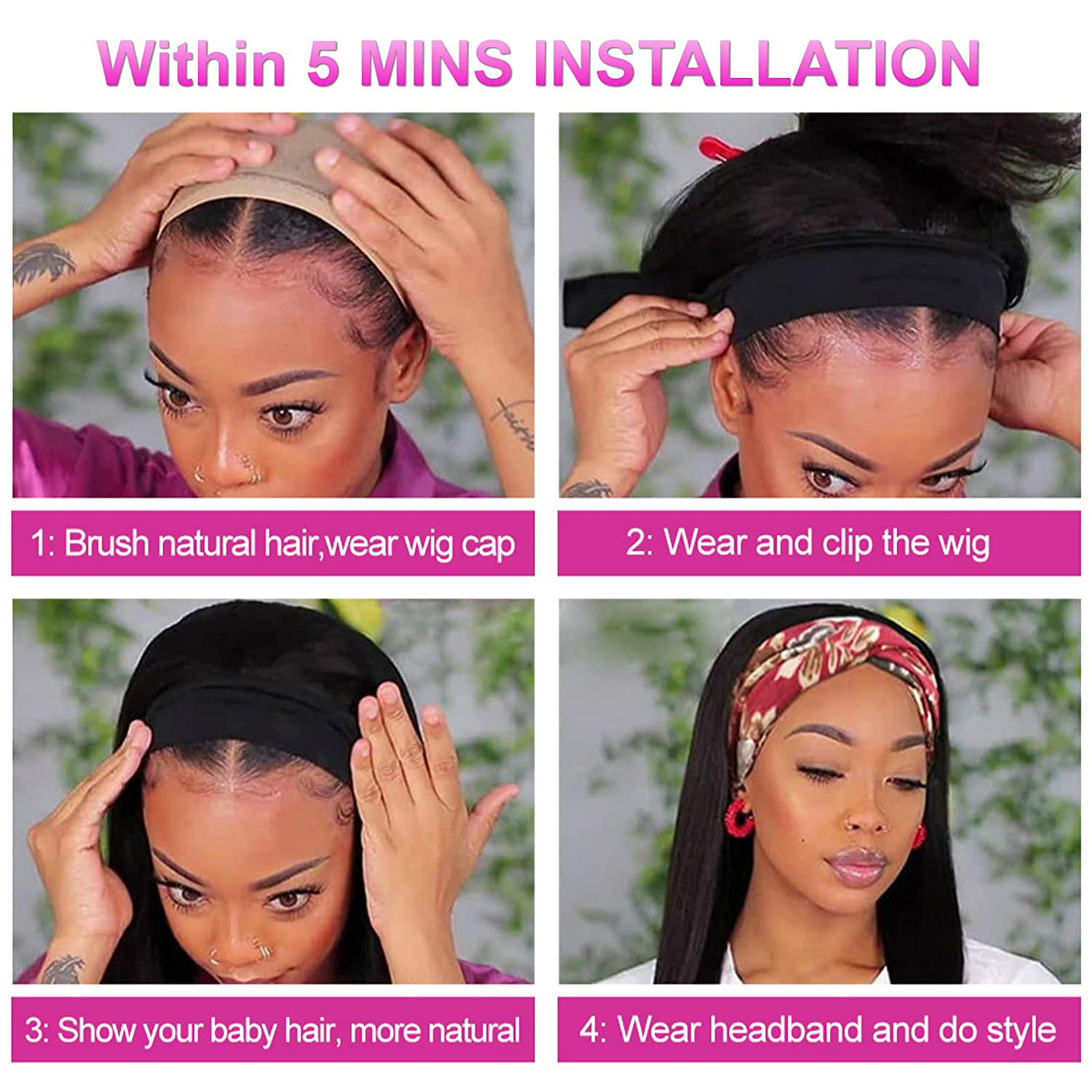 Straight Short Bob HeadBand Human Hair Wigs| (10 Inch)
