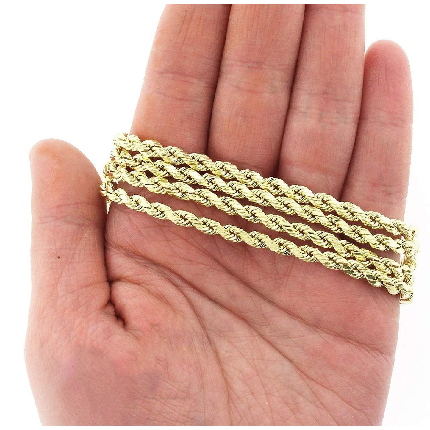 14K Yellow Gold 4MM Solid Rope Diamond-Cut Braided Twist Link Necklace Chains