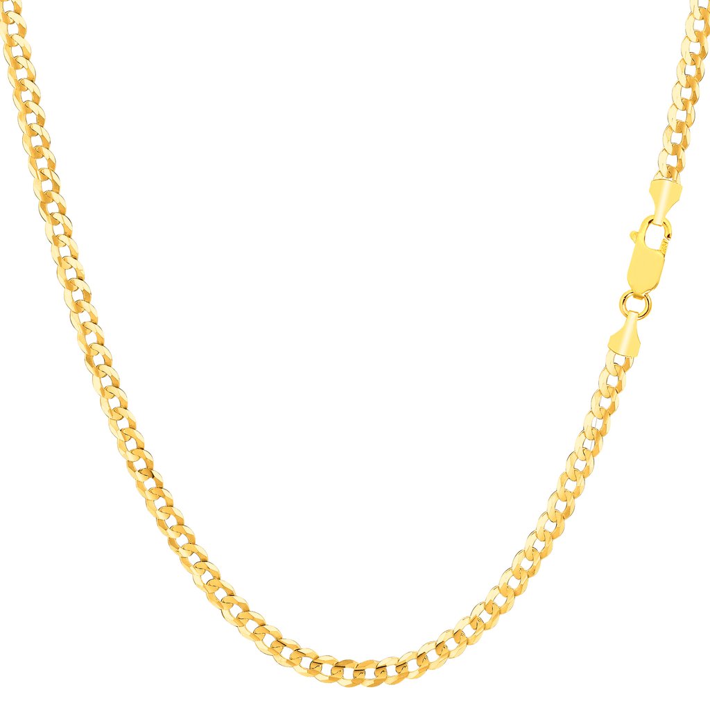 Men Women Fine Jewelry-10K Yellow Gold Solid Cuban Curb Link Necklace Chains