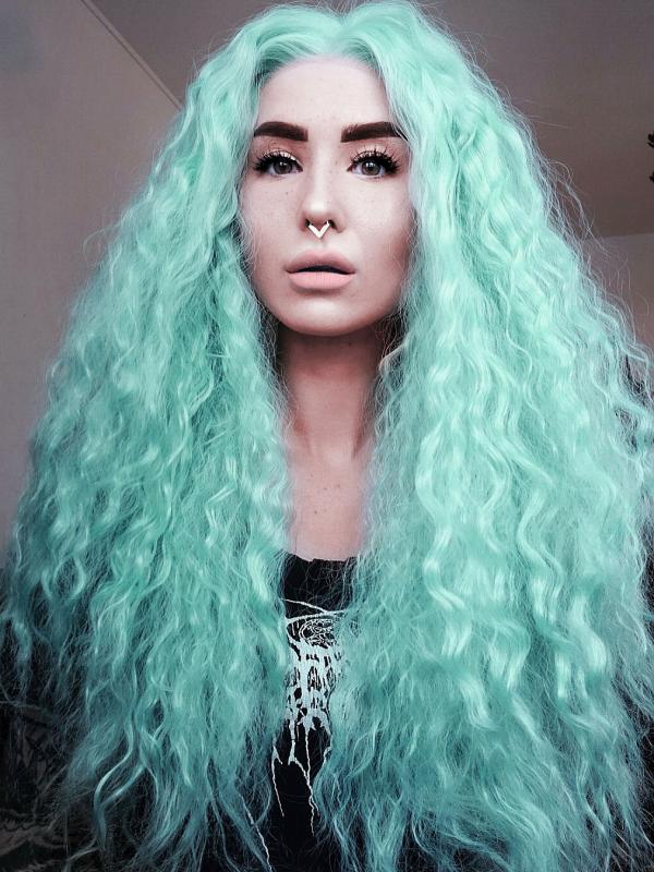 22 Inch Blue Free Part Lace Front Loose Curly Wigs