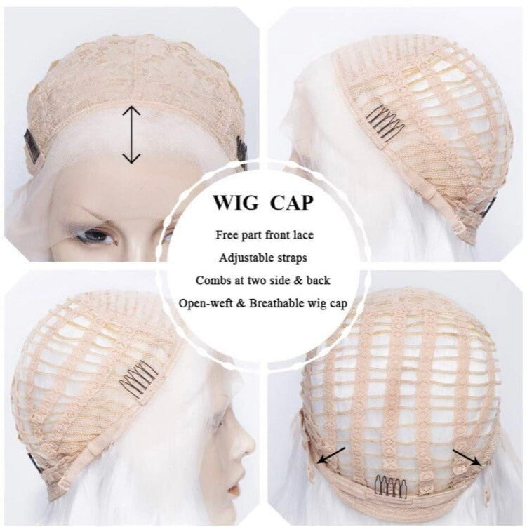 Long Wavy White Synthetic lace Front Wig