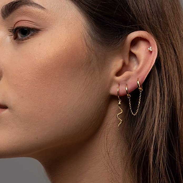 Snake Gold Huggie Hoop Earrings